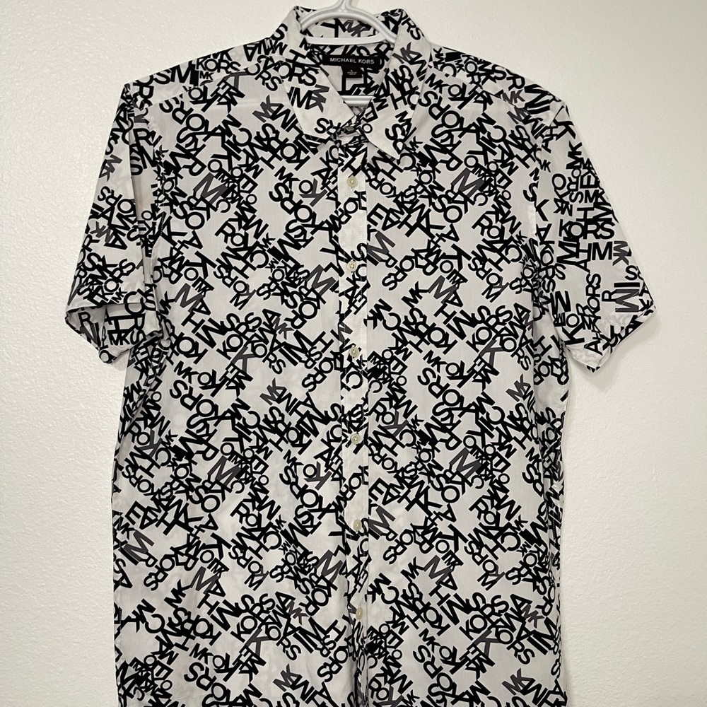 Michael Kors Black and White Logo Men’s Short Sleeve WovenShirt‎ - Picture 4 of 10